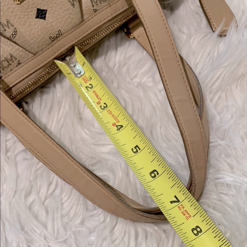 MCM Visetos Beige Monogram Tote/Crossbody Leather Bag Goldtone hardware Zip Top - Picture 16 of 16